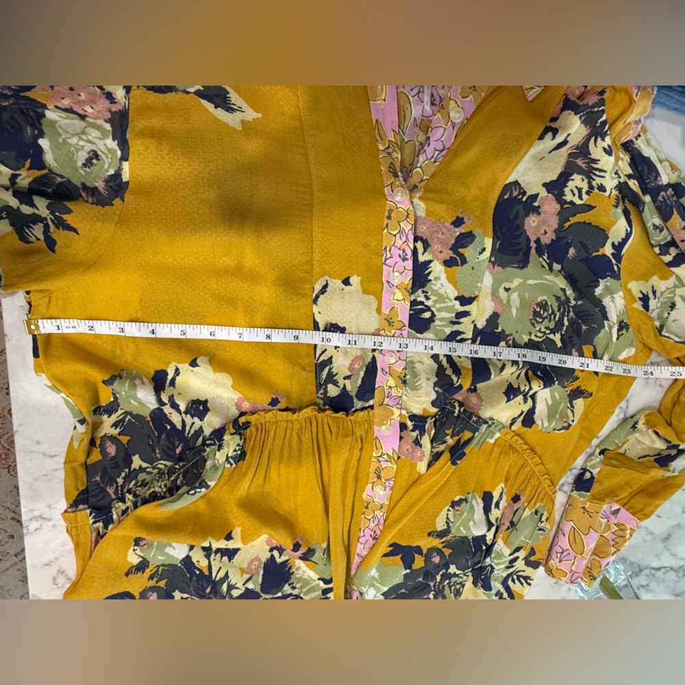 Free People Brunch A Bunch‎ Tunic Shirt Floral Print Yellow-Gold Blouse- Small - Picture 7 of 8